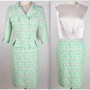 Nina Ricci suit jacket dress tweed silk 42 US 8 green Resort 2014 Peter Copping